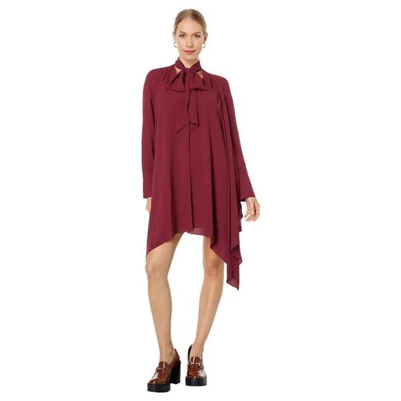 BCBGMAXAZRIA Versatile Drape Shawl Necktie Ribbon Wine Mini Dress 6 NWT - Picture 3 of 7